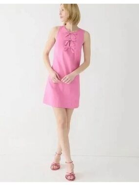 NWT J. Crew Pink Linen Bow Front Shift Dress, BR206, Size Small